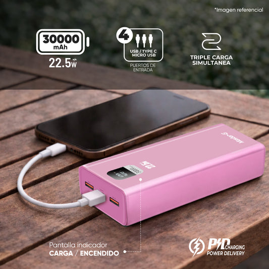 Batería Externa Power Bank 30000 Mah 22.5W UCP30PPD Rosada
