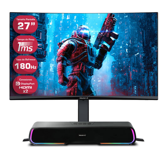 Pack Monitor Gamer 27" FHD Curvo 180Hz 1ms + Soundbar BT